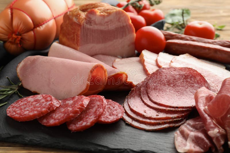 Assortment of Delicious Deli Meats on Slate Plate Stock Photo Image