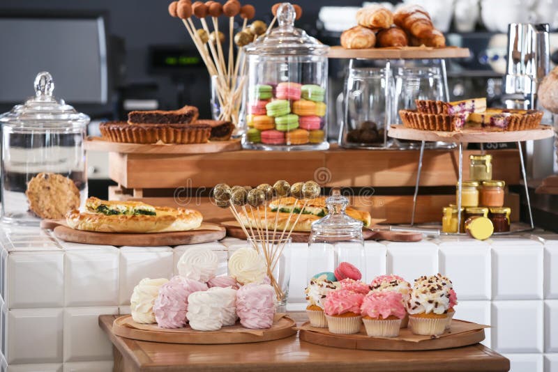 Assortment of Delicious Pastries and Sweets in Shop Stock Photo Image