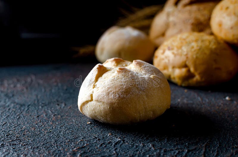 Assortment of baked goods in black background