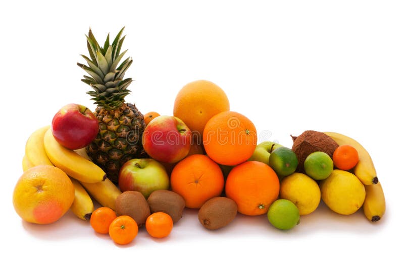 Assortment of exotic fruits isolated on white royalty free stock image