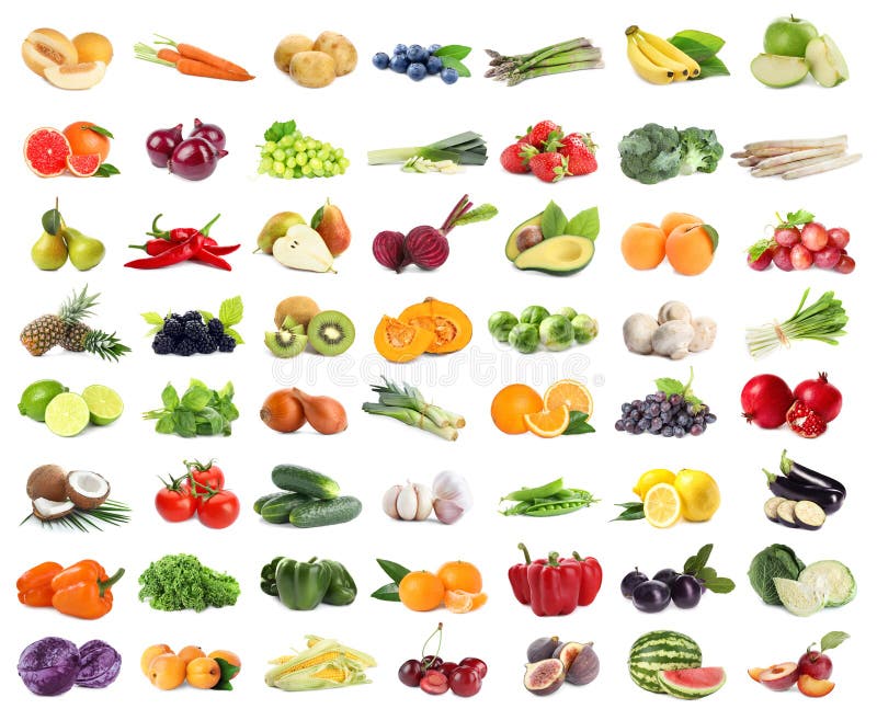 Fresh Fruits and Vegetables on White Background Stock Image Image of