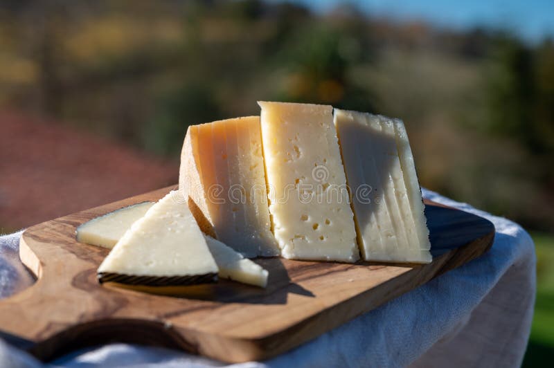 Assortment Of Spanish Hard Cheeses Curado Manchego Goat And Sheep