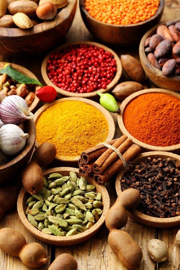 Assortment with Spices Dried Fruit and Carbohydrates Stock Image