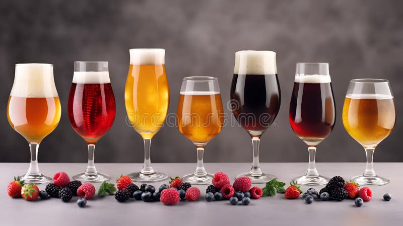 https://thumbs.dreamstime.com/b/assortment-sweet-beer-different-drinking-glasses-standing-line-grey-background-set-kinds-fruit-including-craft-cherry-278221663.jpg