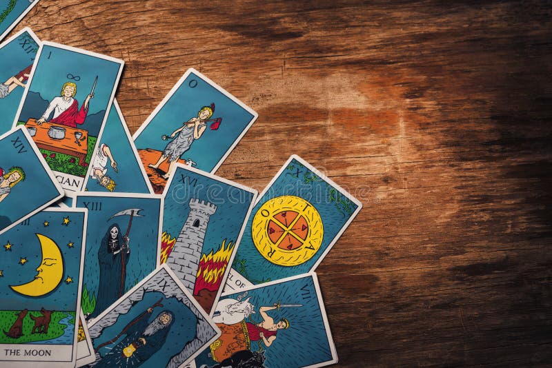 Tarot Cards on a Wooden Background Stock Photo - Image of concept, future:  134469528