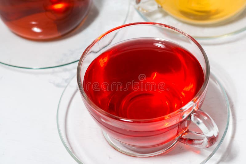 Assortment of Tea in Glass Cups, Top View Closeup Stock Photo Image of black, therapy 153815600