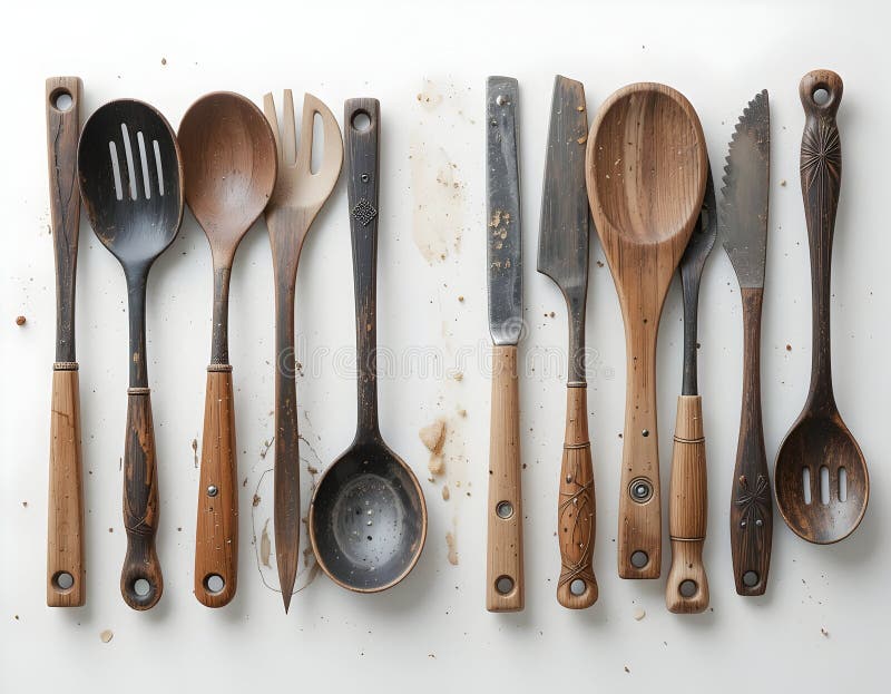 Vintage Kitchen Utensils Arranged on White Background vector illustration