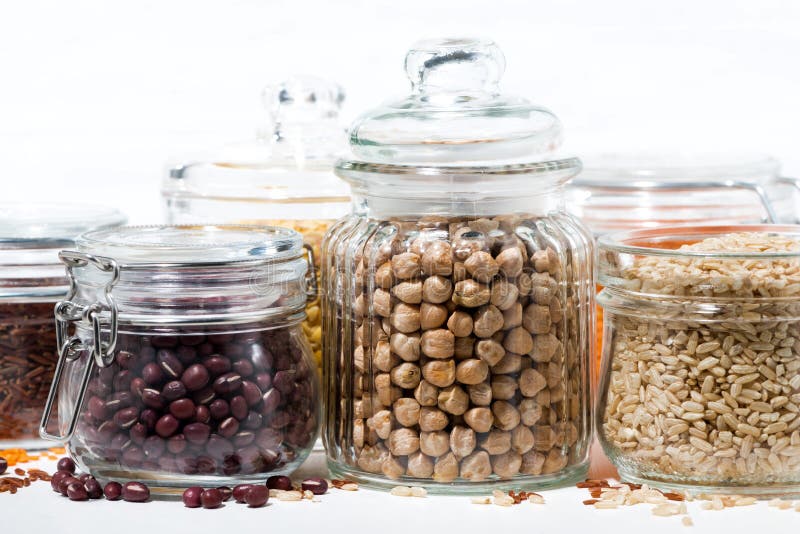 Assortment of Various Cereals and Legumes on White Background Stock ...