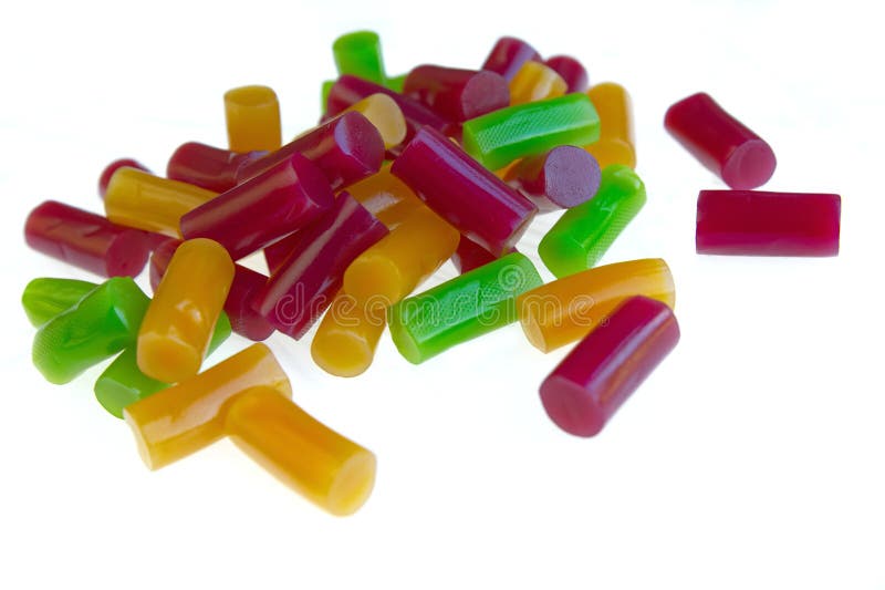 Assortmet of Coloured Fruit Liquorice on White Background. Stock Photo