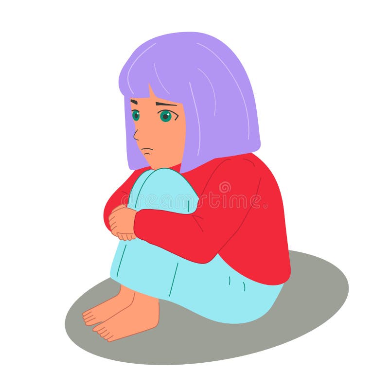 Jovem africana sentada garota triste deprimida com medo parece solitária  ilustração vetorial de uma criança assustada indefesa preocupação e medo  estilo plano fundo branco