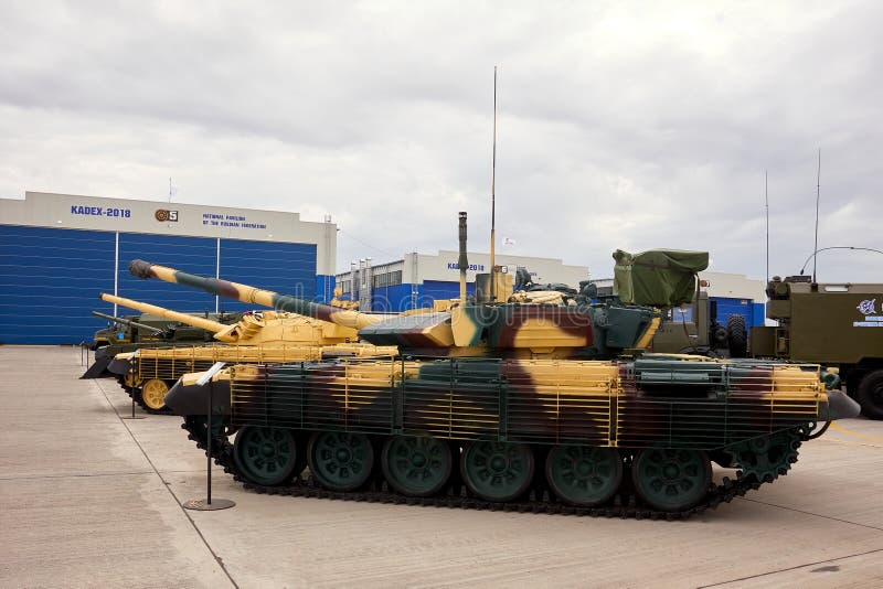 Astana, Kazakhstan - May 25, 2018: T-72KAE MBT upgrade package solution for Kazakhstan Armed Forces by Semey Engineering and Kazakhstan Aselsan EngineeringKAE at KADEX exhibition. Astana, Kazakhstan - May 25, 2018: T-72KAE MBT upgrade package solution for Kazakhstan Armed Forces by Semey Engineering and Kazakhstan Aselsan EngineeringKAE at KADEX exhibition