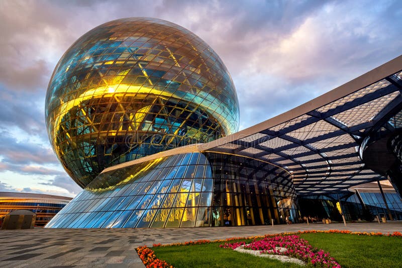 Astana, Kazakhstan, the modernist glass sphere of Nur Alem pavilion