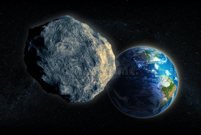 Asteroid closing in on Earth stock illustration