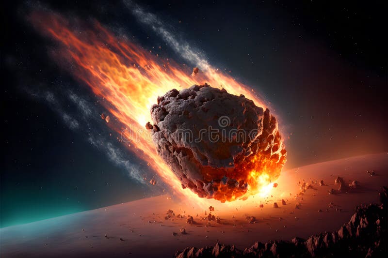Asteroid Impact, End of World, Judgment Day. Group of Burning Exploding
