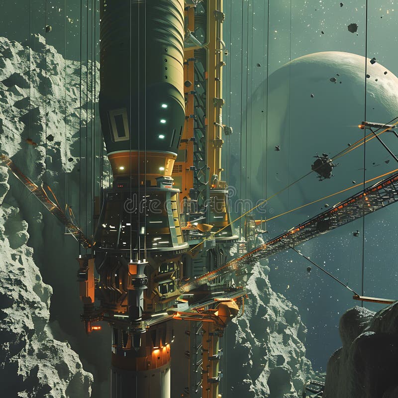 Asteroid Mining Operation Futuristic Space Station Extraction Technology stock illustrationer
