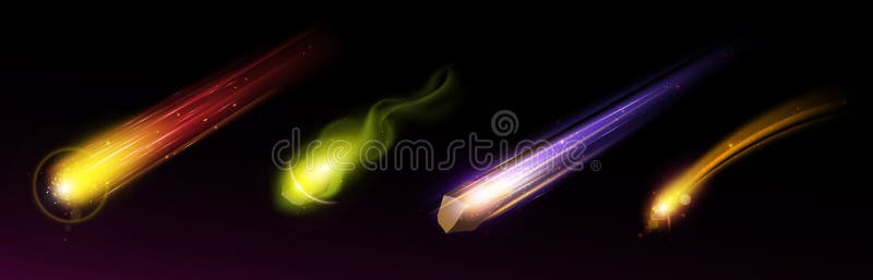 Asteroid în cădere și cometă cu coadă de foc și praf stock illustration