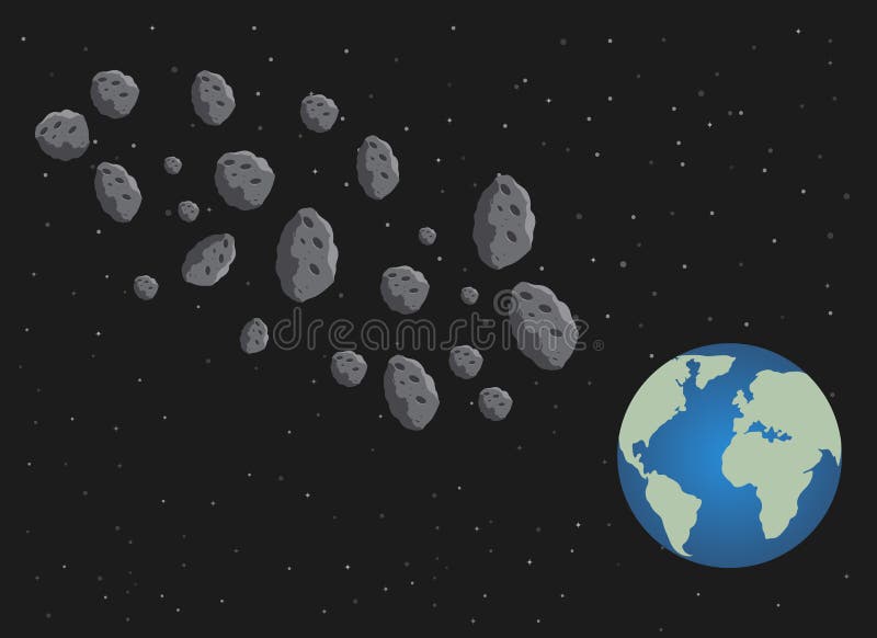 Asteroïdes et terre plats de planète Danger de l'espace l'espace illustration stock Asteroïdes et terre plats de planète Danger de l'espace l'espace illustration stock