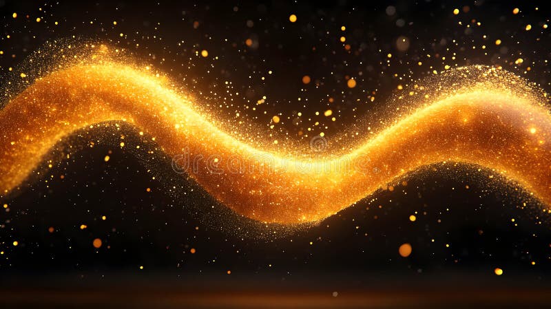 Astratto Glittering Swirl su sfondo scuro con effetto Bokeh e particelle che soffiano in una composizione orizzontale per royalty illustrazione gratis