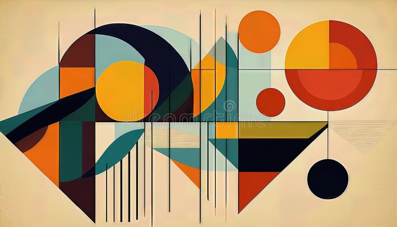 Astrazione neogeometrica vibrante di uno spettacolo Bauhaus minimalista di metà secolo in un caleidoscopio colorato della geometri royalty illustrazione gratis
