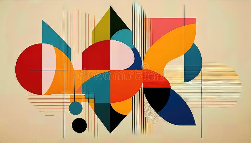 Astrazione neogeometrica vibrante in stile moderno Bauhaus di MidCentury, un'illustrazione colorata e brillante che si radia illustrazione vettoriale