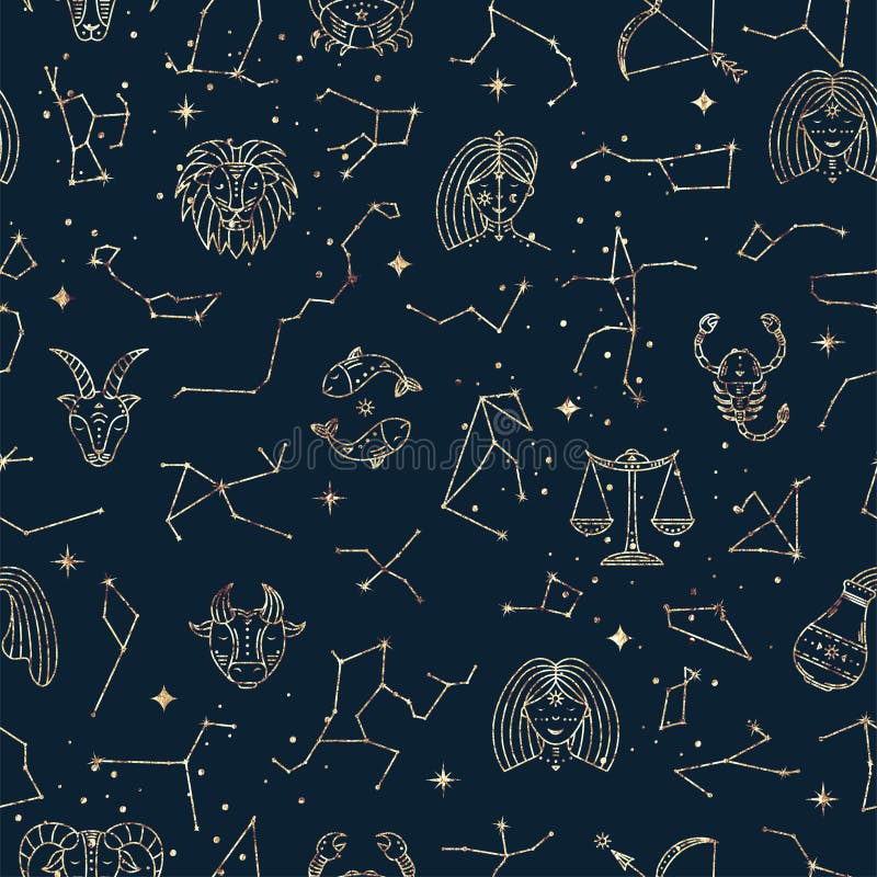 Astrological Seamless Pattern with Zodiac Signs, Stars and ...
