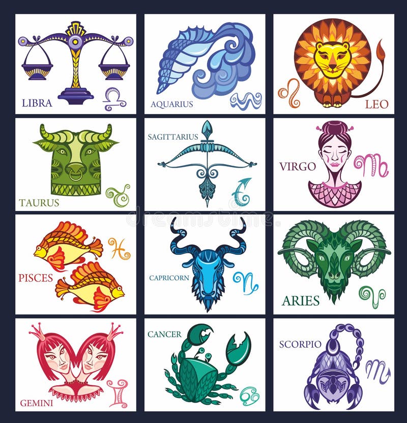 Astrological Zodiac Signs. Aries, Taurus, Leo and Gemini Horoscope, Virgo,  Scorpio, Libra, Aquarius Zodiac, Sagittarius, Pisces, C Stock Vector -  Illustration of horoscope, cosmos: 233407405