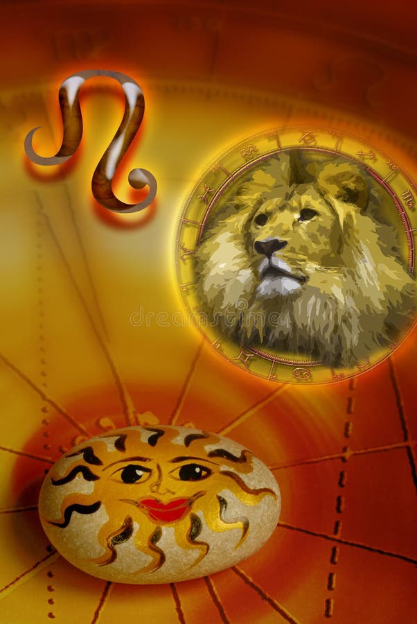 Astrological sign Leo with magic stone with sun, lion, zodiac over astrological background. Astrological sign Leo with magic stone with sun, lion, zodiac over astrological background