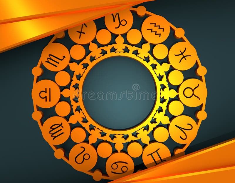 Astrology Symbols in Golden Circle Stock Illustration - Illustration of ...