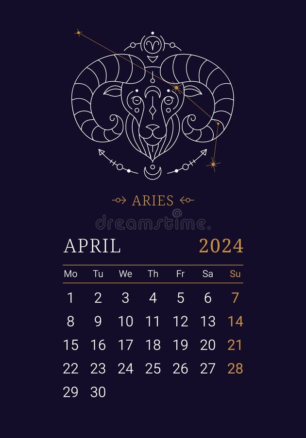 2024 Astrology Wall Monthly Calendar with Aries Zodiac Sign Stock