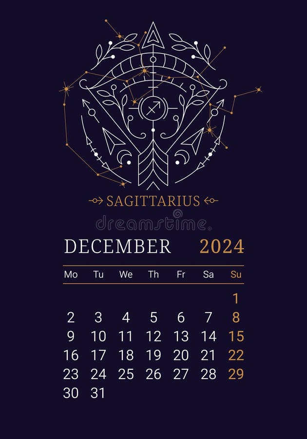 2024 Astrology Wall Monthly Calendar with Sagittarius Zodiac Sign Stock