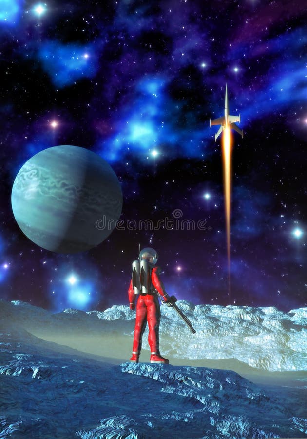 Astronaut and alien planet royalty free illustration