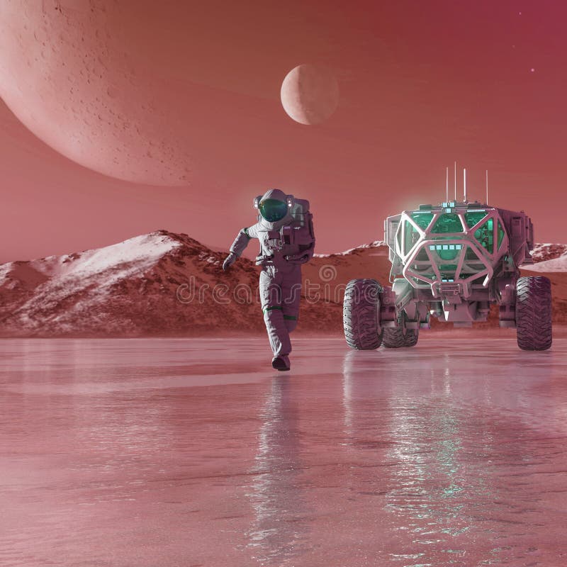 Astronaut in another planet is cheking the terrain