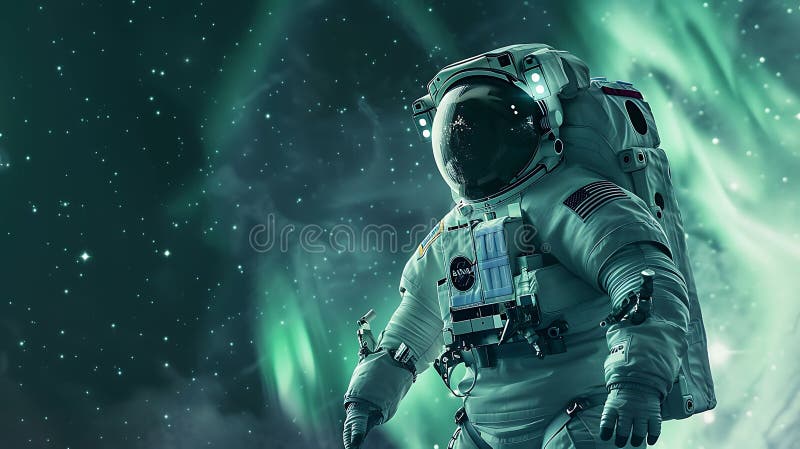 Astronaut with Aurora Borealis in Space royalty free illustration