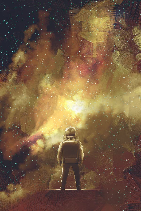Astronaut, der gegen Universumsternfeld steht vektor abbildung Astronaut, der gegen Universumsternfeld steht vektor abbildung