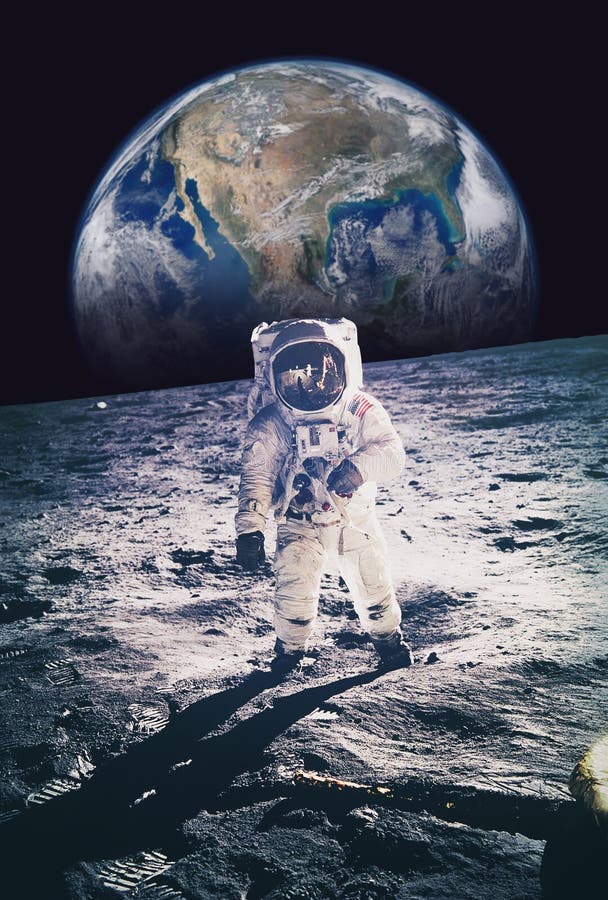 puree Afstoten uitblinken Astronaut Die Op Maan Met Aarde Op Achtergrond Lopen Elementen Van Stock  Afbeelding - Image of toekomst, wetenschap: 76845925