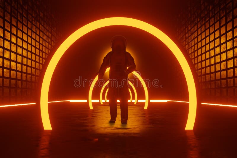 A Astronaut discovering a strange Alien building stock illustration A Astronaut discovering a strange Alien building stock illustration