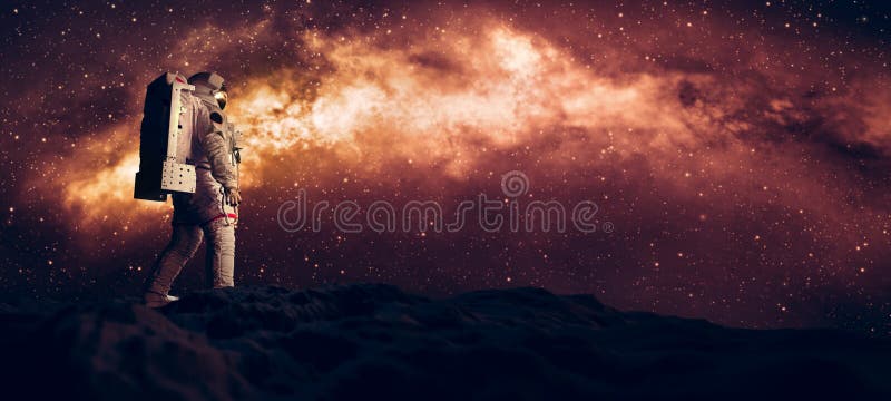 Astronaut doing space walk. Mars exploration vector illustration