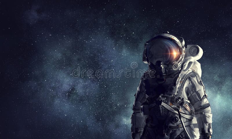 Astronaut explorer in space. Mixed media royalty free stock photos
