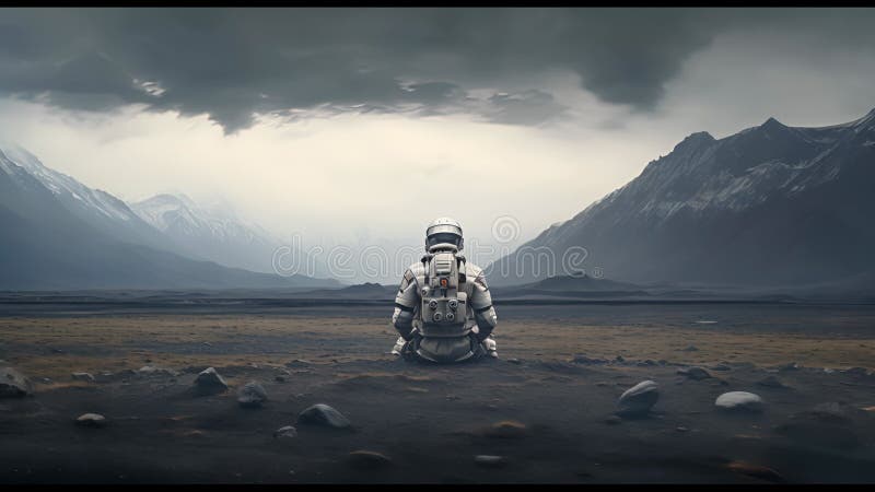 Astronauți explorând o exoplanetă. colonist scifi în costum spațial merge pe suprafața altei planete. oameni în spațiu stock illustration