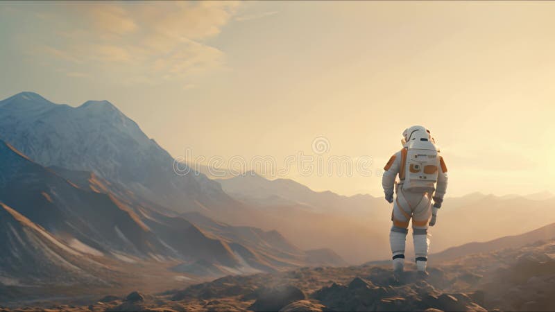 Astronauți explorând o exoplanetă. colonist scifi în costum spațial merge pe suprafața altei planete. persoane în spațiu royalty free illustration