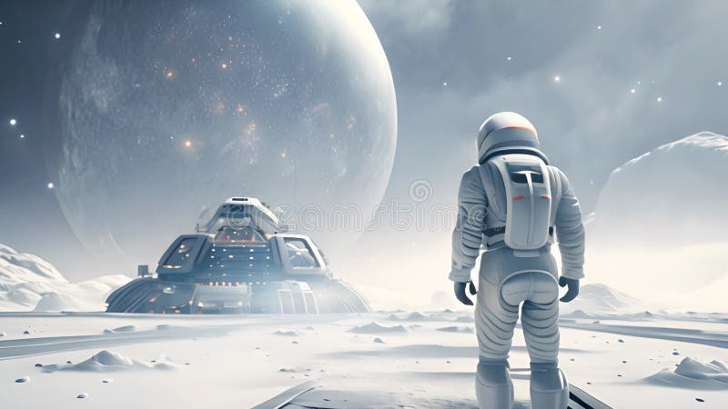 Astronauți explorând o exoplanetă. colonist scifi în costum spațial merge pe suprafața altei planete. persoane în spațiu vector illustration