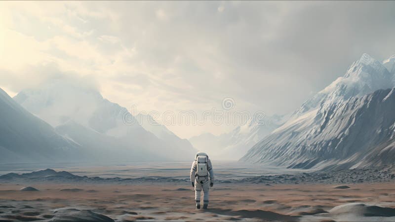 Astronauți explorând o exoplanetă. colonist scifi în costum spațial merge pe suprafața altei planete. persoane în spațiu vector illustration