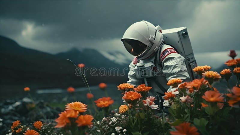 Astronauți explorând o exoplanetă. colonist scifi în costum spațial merge pe suprafața altei planete. persoane în spațiu vector illustration