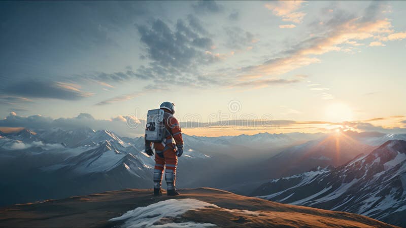 Astronauți explorând o exoplanetă. colonist scifi în costum spațial merge pe suprafața altei planete. persoane în spațiu royalty free illustration