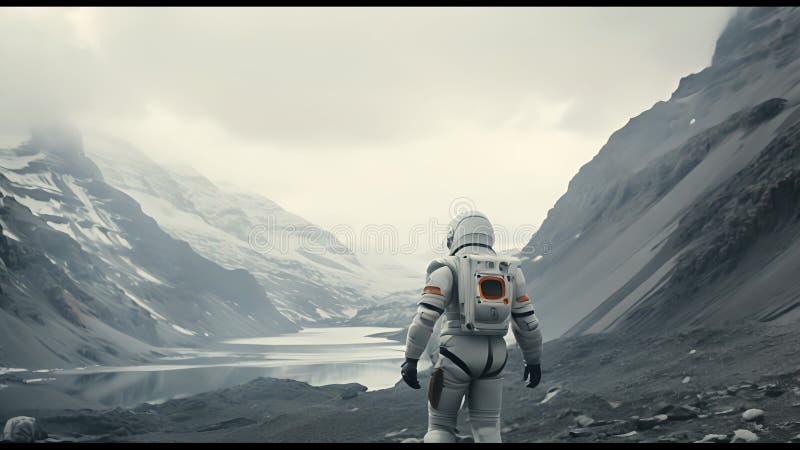 Astronauți explorând o exoplanetă. colonist scifi în costum spațial merge pe suprafața altei planete. oameni în spațiu royalty free illustration