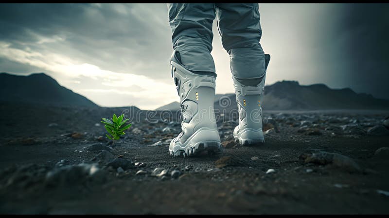 Astronauți explorând o exoplanetă. colonist scifi în costum spațial merge pe suprafața altei planete. oameni în spațiu vector illustration