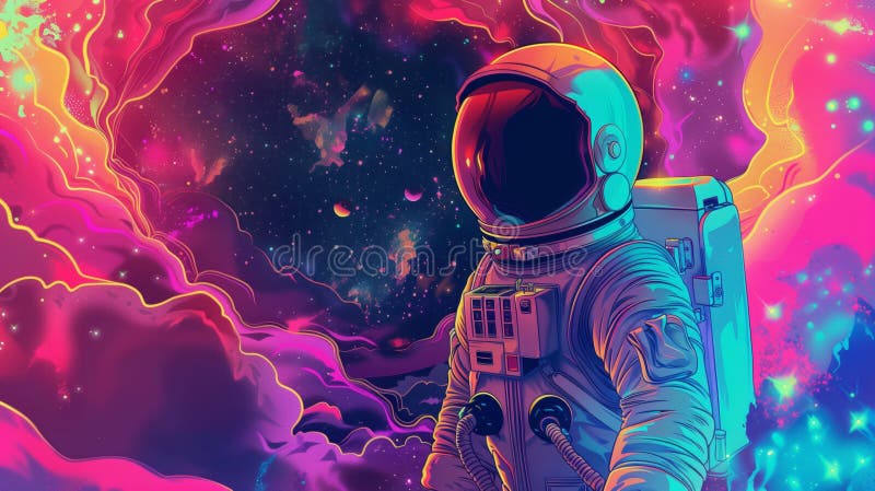 Astronauți explorând un peisaj cosmic vibrant : o artă pop-art suprarereală. generate de
