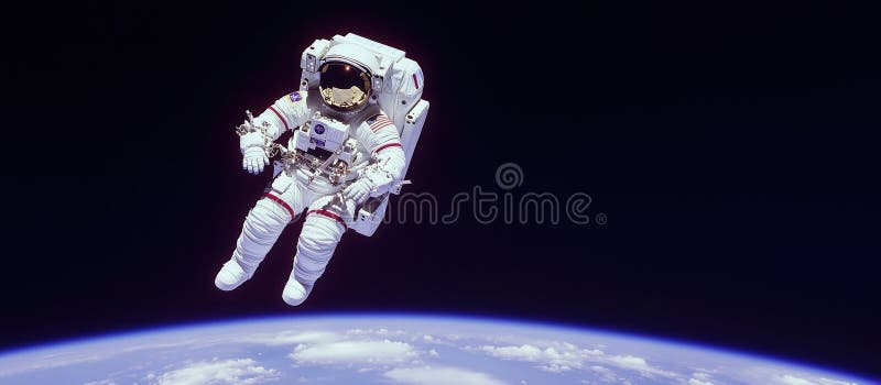 Astronaut floating in space above Earth, showcasing vastness of universe royalty free stock image