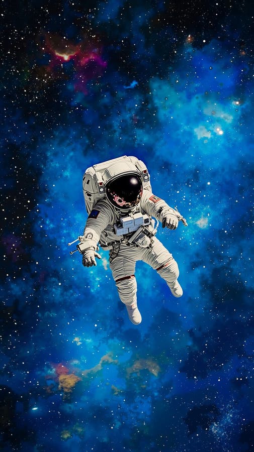 Astronaut floating in space. stock photo