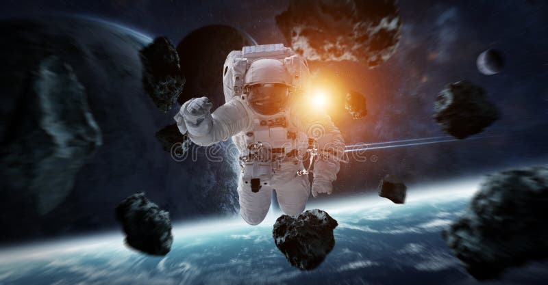 Astronaut floating in space 3D rendering elements of this image royalty free illustration Astronaut floating in space 3D rendering elements of this image royalty free illustration